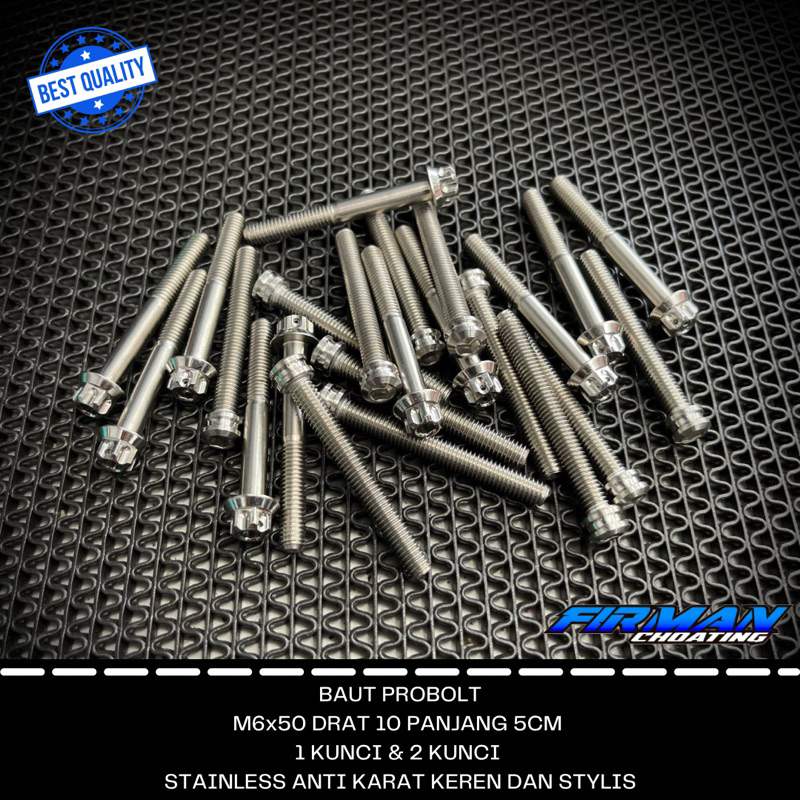 PROBOLT BAUT M6x50 DRAT 10 5CM 1 KUNCI &amp; 2 KUNCI (Harga 1 Biji)