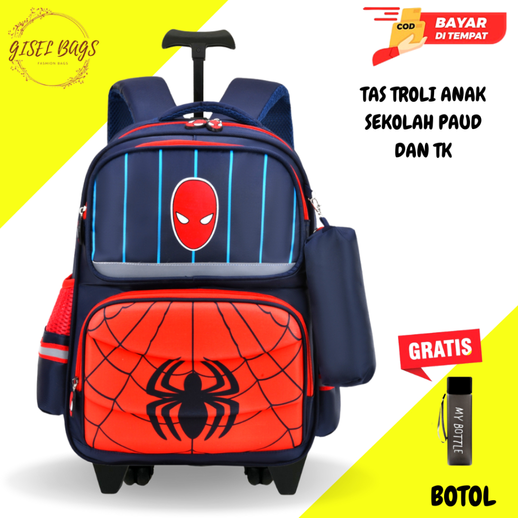 giselbags SALE Tas troli anak laki laki TK import gambar karakter superhero timbul 3D TERMURAH