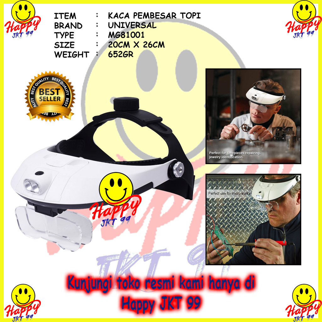 KACA PEMBESAR TOPI REPARASI MG81001 JAM 5X MAGNIFIER LENSA 2 LED ORI