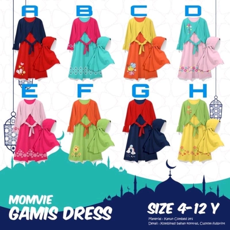 (4-12th) Gamis Cardy Anak Premium Set Hijab by MOMVIE gamis cardi Paddlekids gamis cardigan