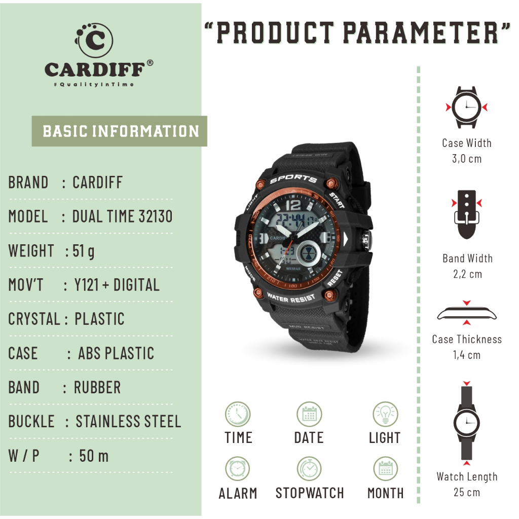 CARDIFF DT 32130 Jam Tangan Dual Time