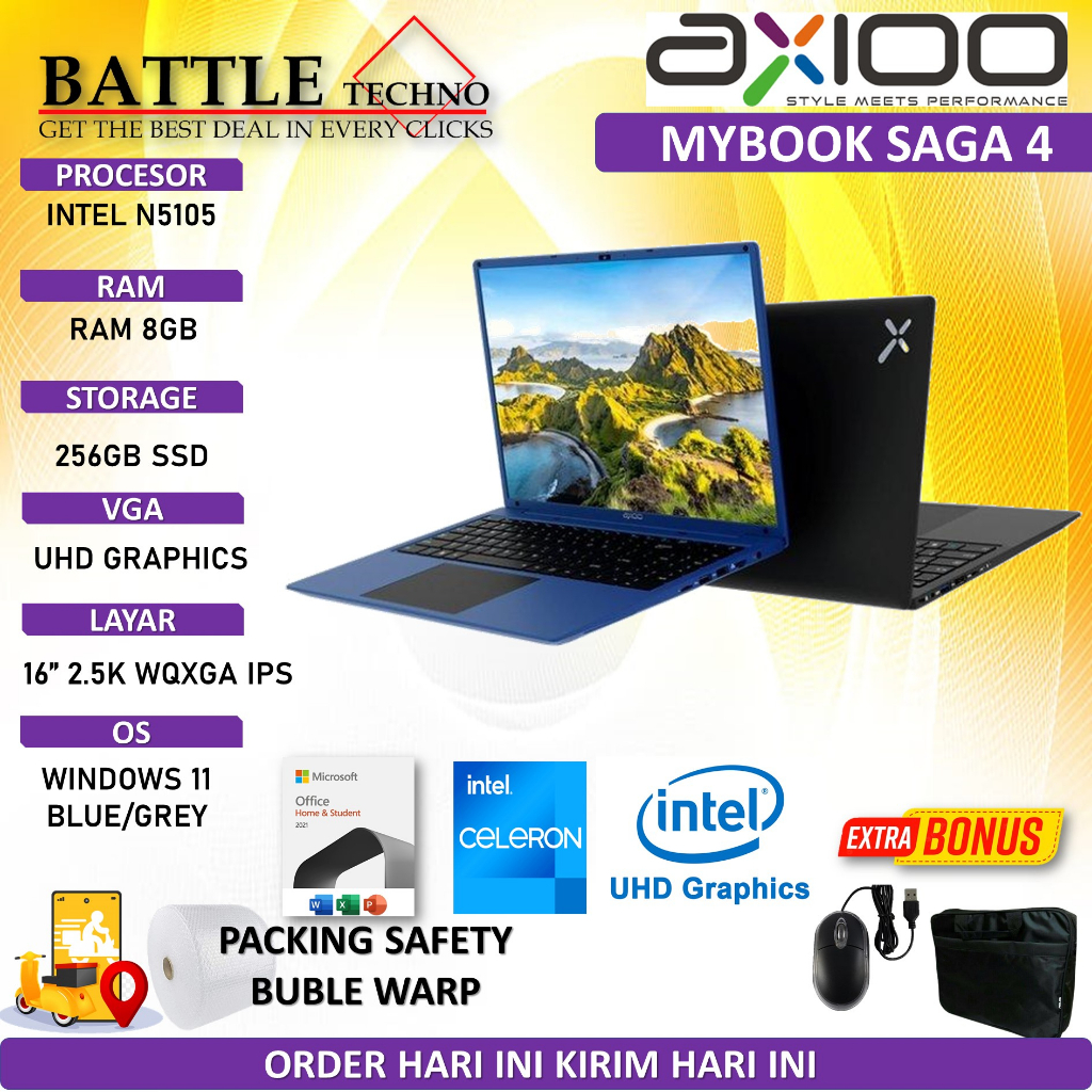 Laptop Murah Axioo  Mybook Saga 4 INTEL N5105 8GB 256GB 16&quot; 2.5K WQXGA IPS WIN11HOME