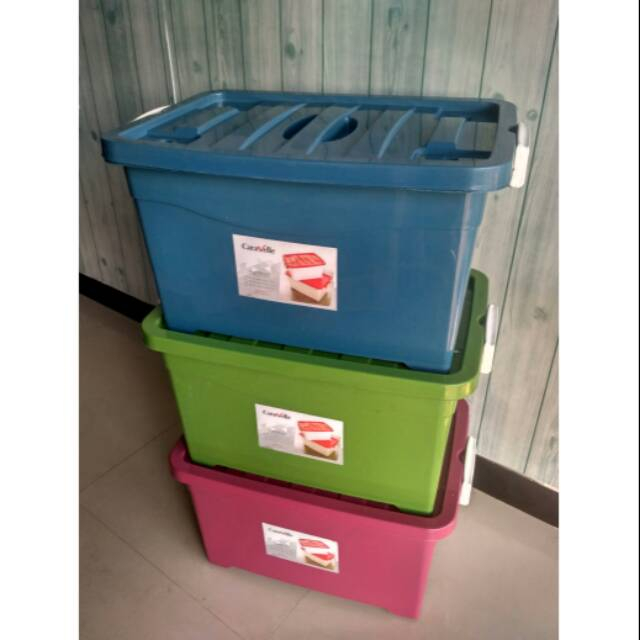 DM - Container Box Caravelle CB 70 Liter Bahan Plastik + Roda Color Warna | Kontainer Kontener Contener Box Penyimpanan Serbaguna Plastik dan Roda Putar Aktif Ukuran 608x418x350 mm