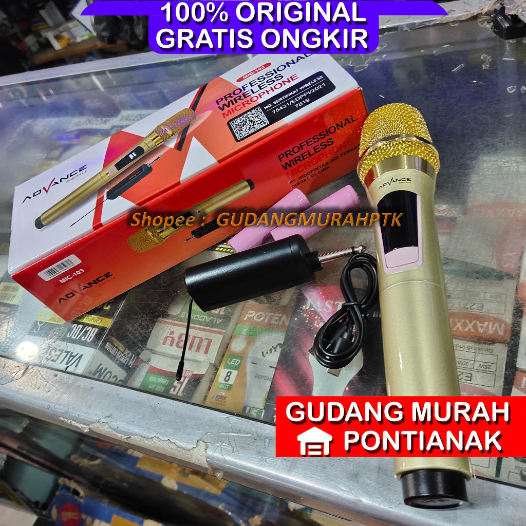 Mic Wireless Advance 103 Microphone Profesional Tanpa Kabel Gold Bisa di Charger cas