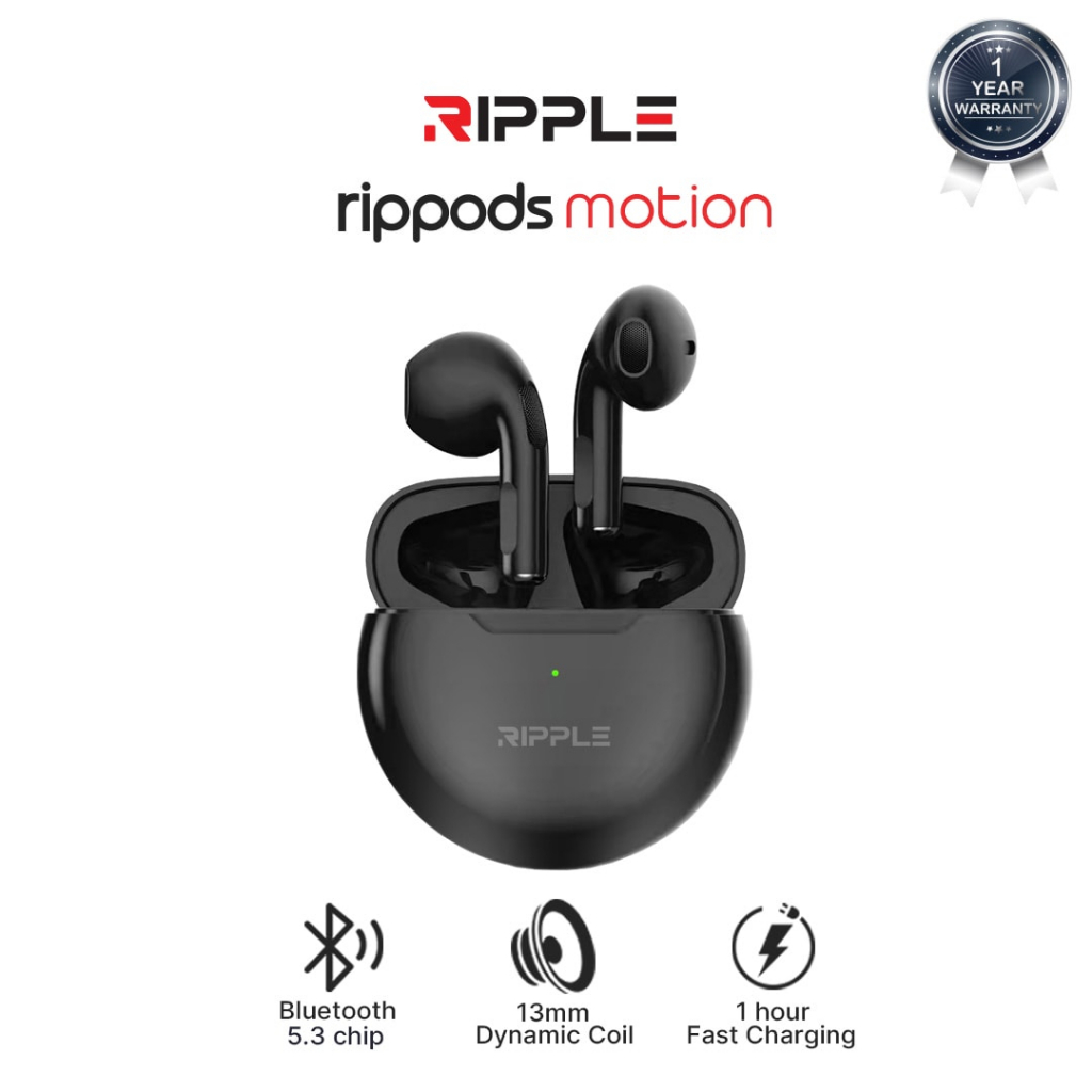 Ripple Rippods Motion TWS Headset Bluetooth Earphone Mini Earbuds Handsfree Black