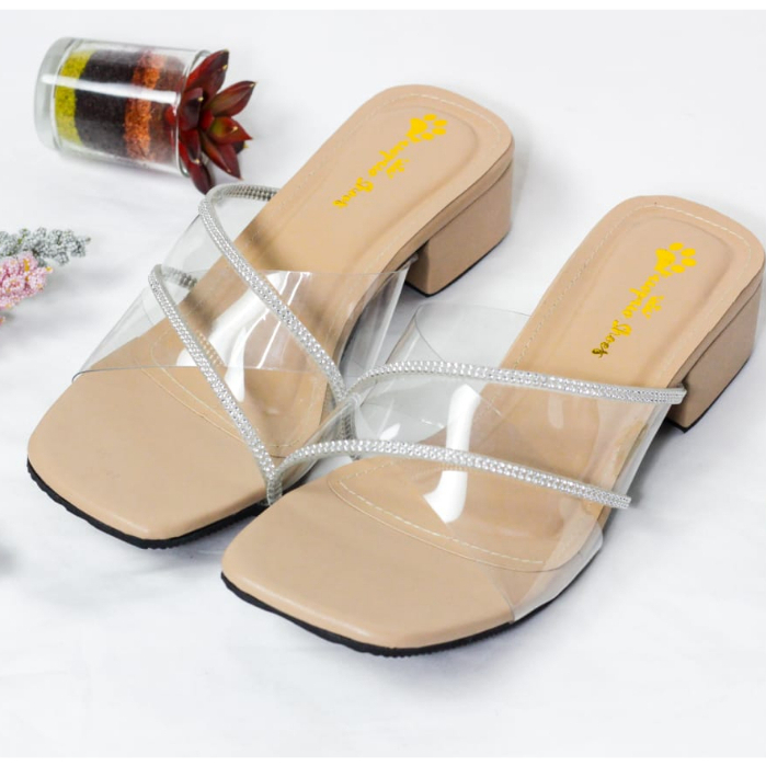 SANDAL HEELS WANITA ELIEV MOCCA HAK 3 CM BIG SIZE 41 42 43 44 45 PAWPAW