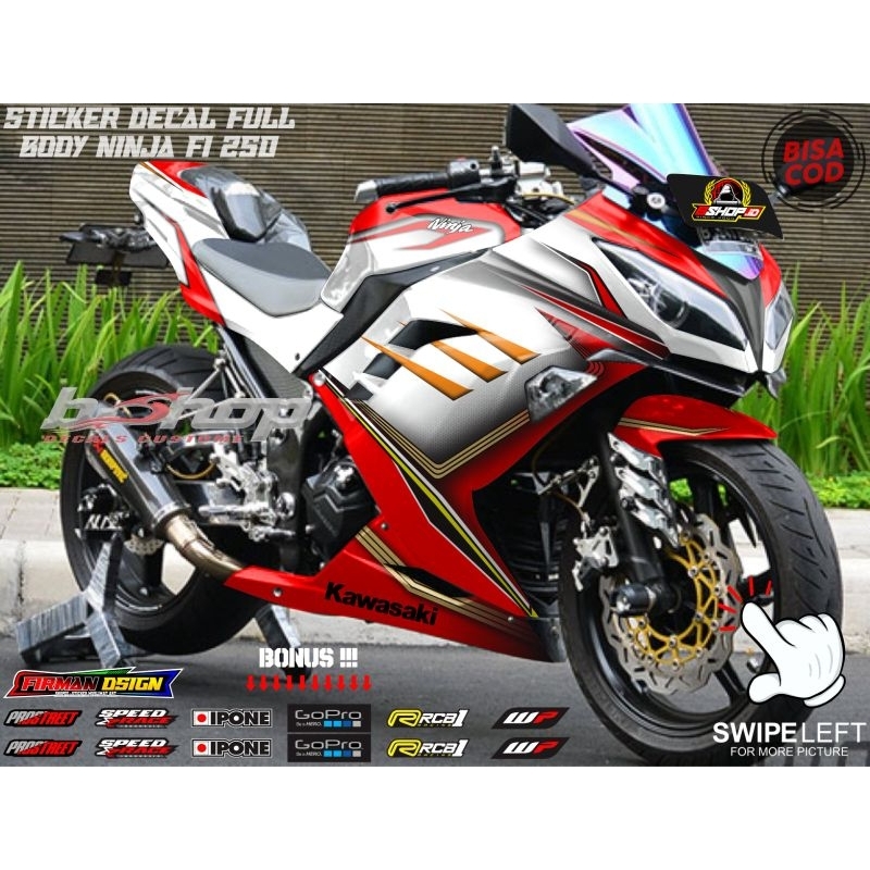 decal stiker motor NINJA FI 250 full body motif grafis merah