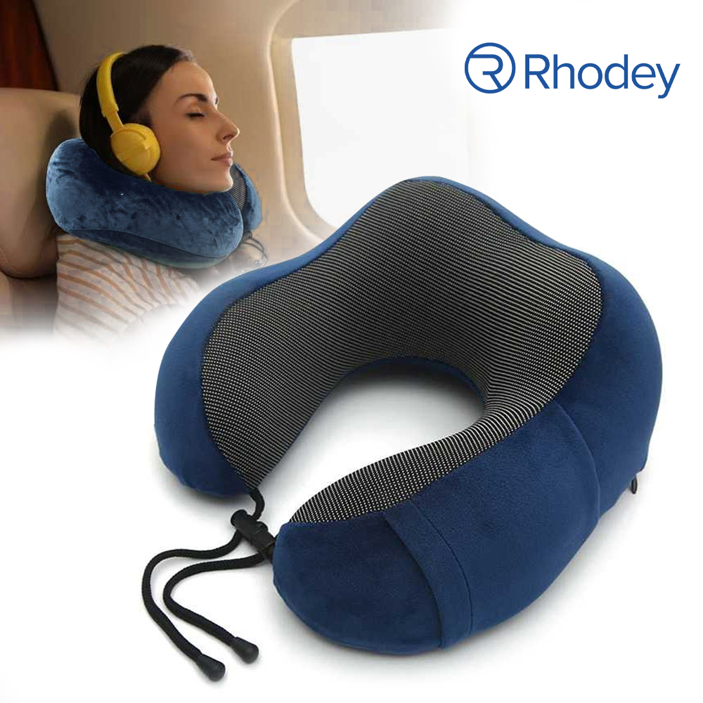 Rhodey Bantal Leher U-Shape Foldable Travel Neck Pillow - SER43 - Blue