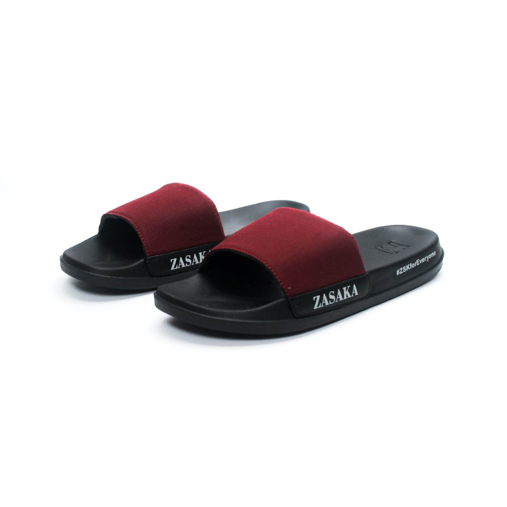 ZASAKA - Sandal Canvas Red Slide Slip On Pria Wanita