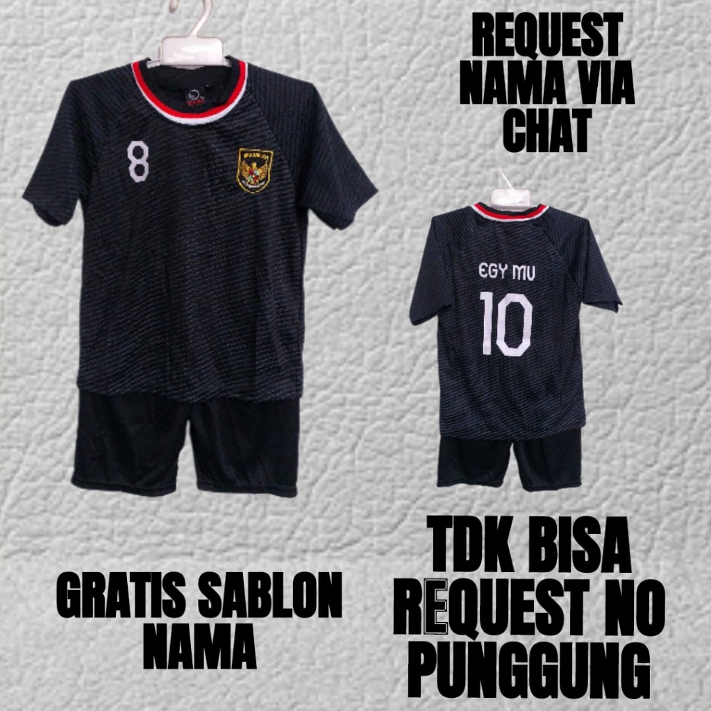 stelan jersey baju bola timnas indonesia hitam usia 0-12thn