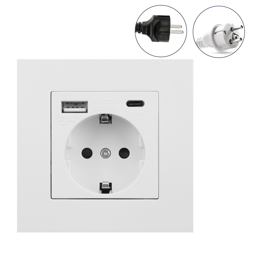 Stop Kontak Dinding USB Type-C Soket Listrik Square Wall Socket - HB16 - White