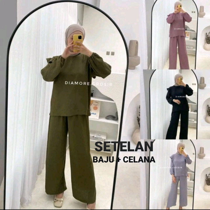 SETELAN WANITA KEKINIAN (BAJU+ CELANA ) SETELAN RUBY/ SETELAN MOS CRESPE