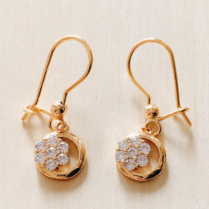 Anting Wanita / Giwang Wanita Bunga Roda Zirconia Gold