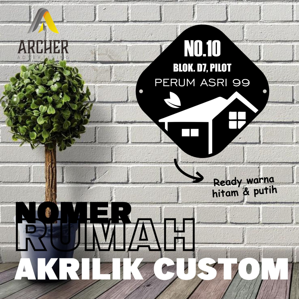 PAPAN NOMOR RUMAH AKRILIK 18 X 18 CM