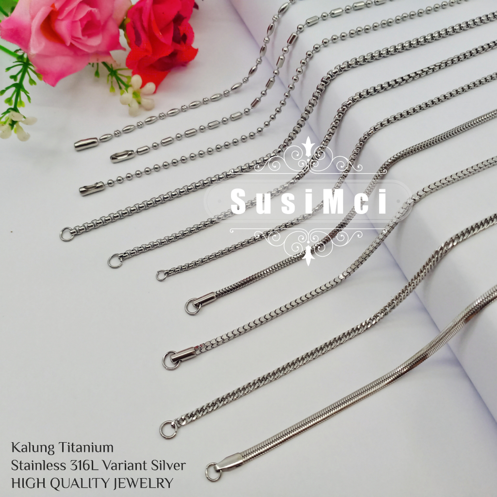 45cm 50cm 60cm 75cm Rantai Kalung Varian Silver Titanium Stainless 316L HIGH QUALITY chain necklace 
