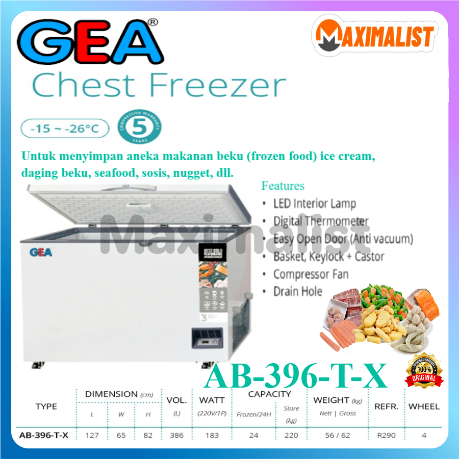 GEA AB-396-T-X AB-396TX AB396TX AB-396-TX Chest Freezer / Freezer Box - Putih / GEA Chest Freezer AB
