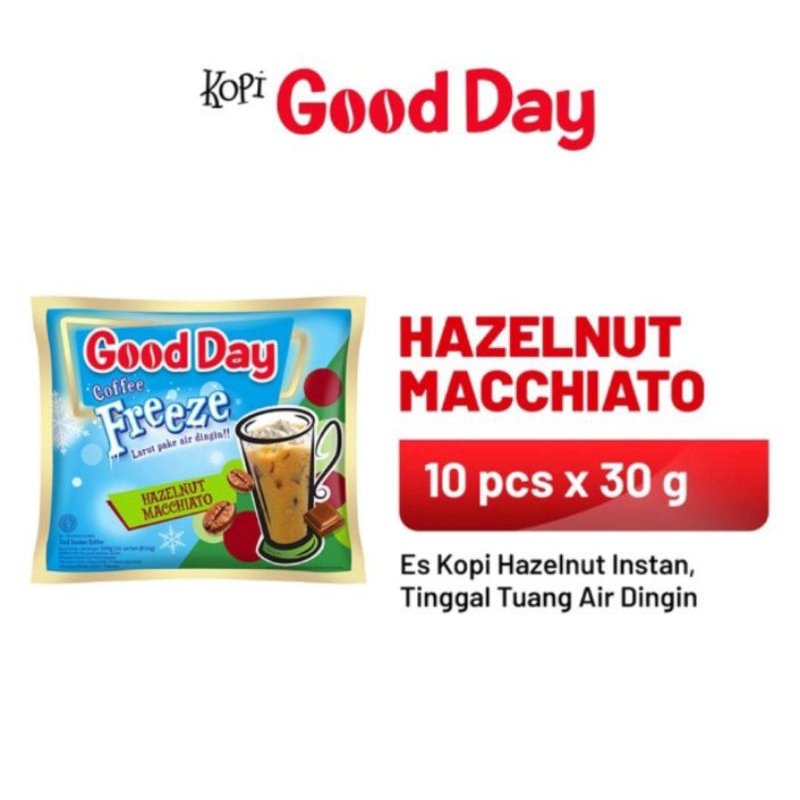 

Good Day Freeze Hazelnut Macchiato Renteng [10 Sachet / 30 Gram]