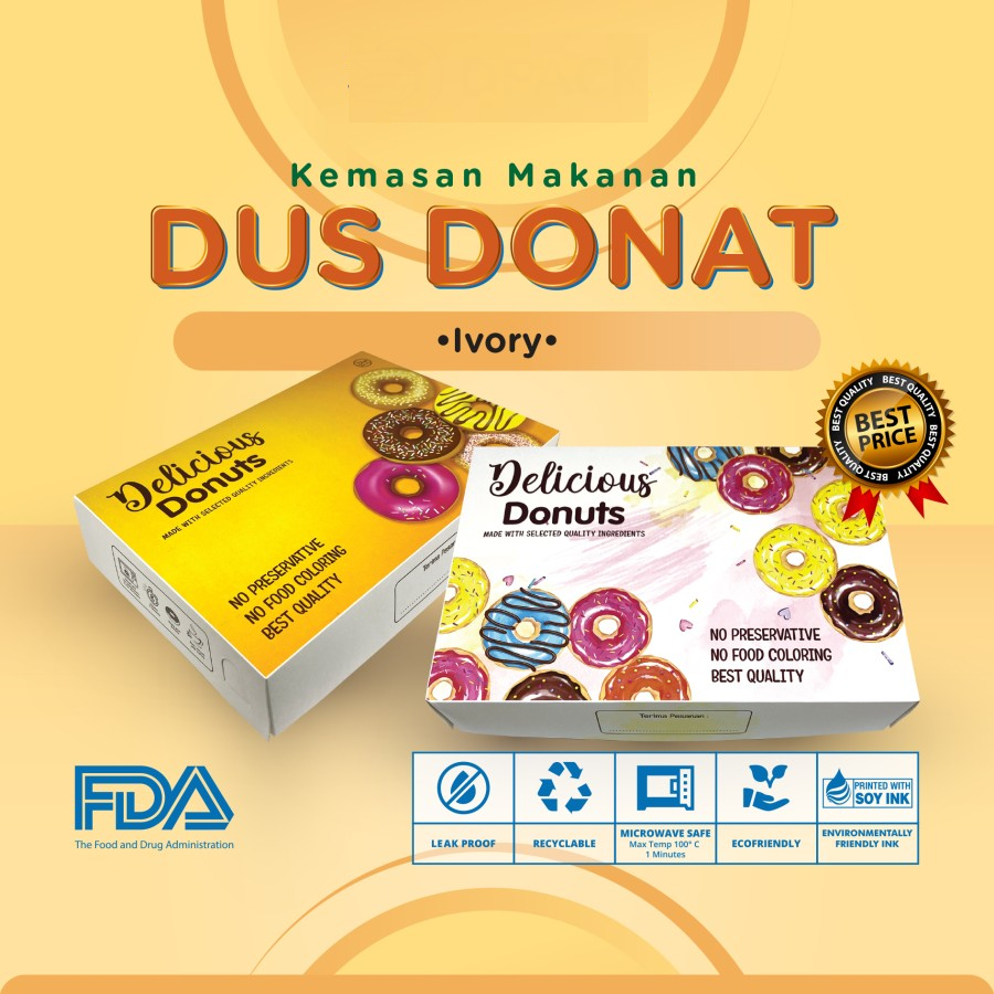 Box Donat Isi 6 pcs |Dus Donat Motif |Kemasan Donat Bahan Ivory