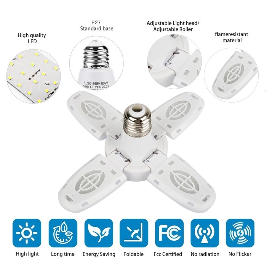 Lampu LED E27 Bohlam Model Kipas 28 Watt Lipat 90 Derajat