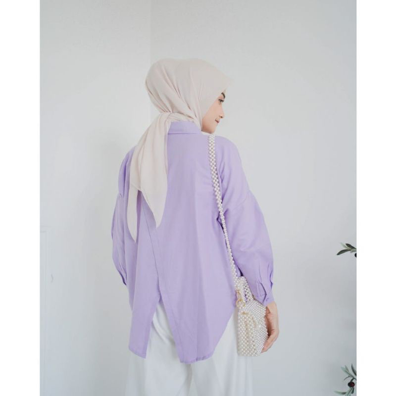 Kemeja Polos Wanita Nelka Shirt Atasan Oversize Wanita Bahan Linen Full Kamcing Lengan Panjang