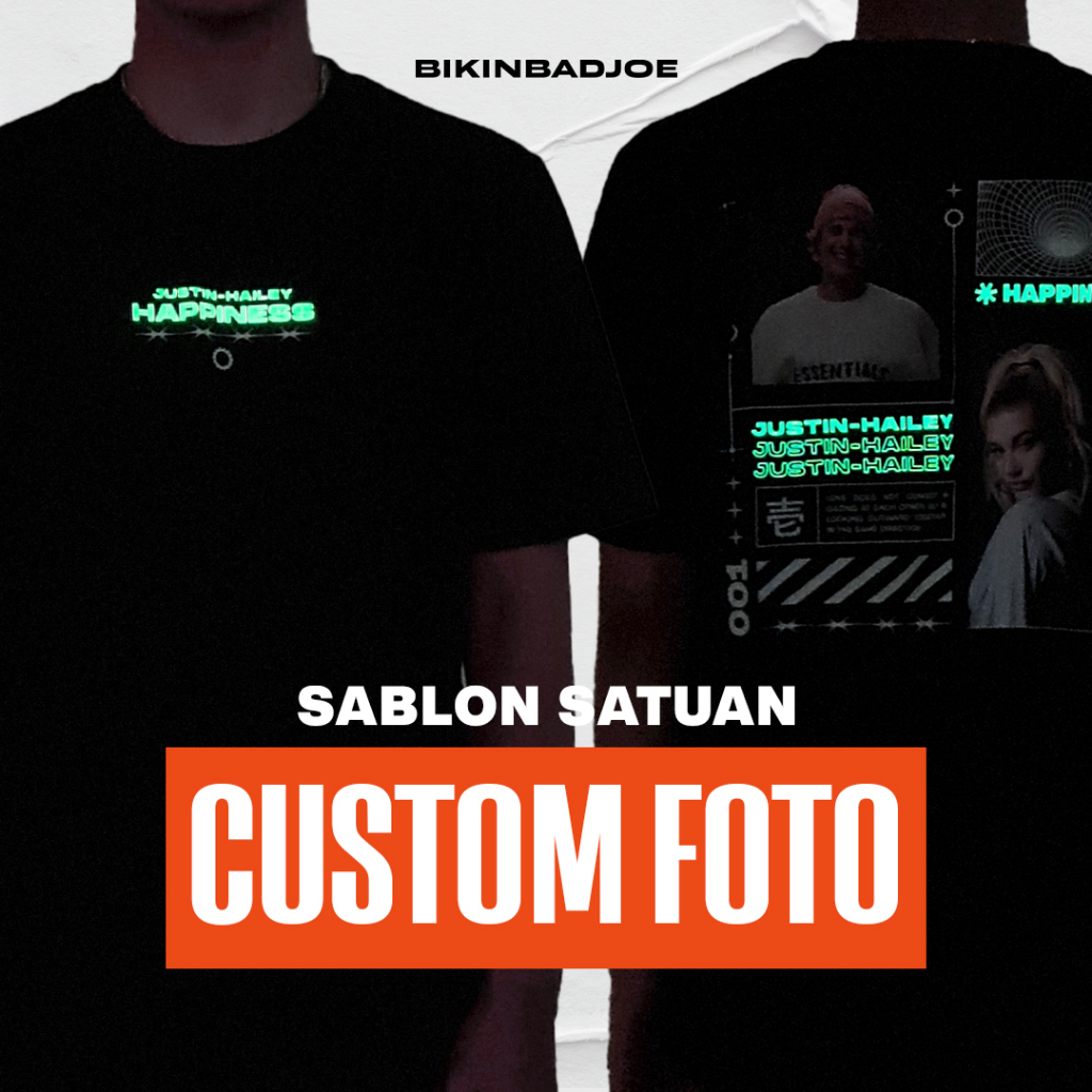 KAOS SABLON SATUAN CUSTOM FOTO (GLOW IN THE DARK)