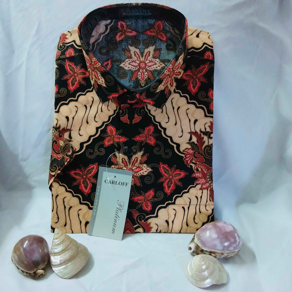 CARLOFF Pakaian Pria Hem Baju Kemeja Batik Lengan Pendek 125 Maron