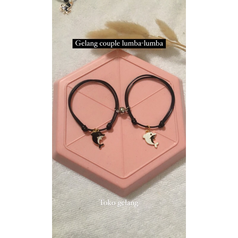 (New) Gelang Couple Lumba Lumba hitam putih / Gelang Tali Waterproof Pria Wanita / Gelang couple magnet kekinian hits