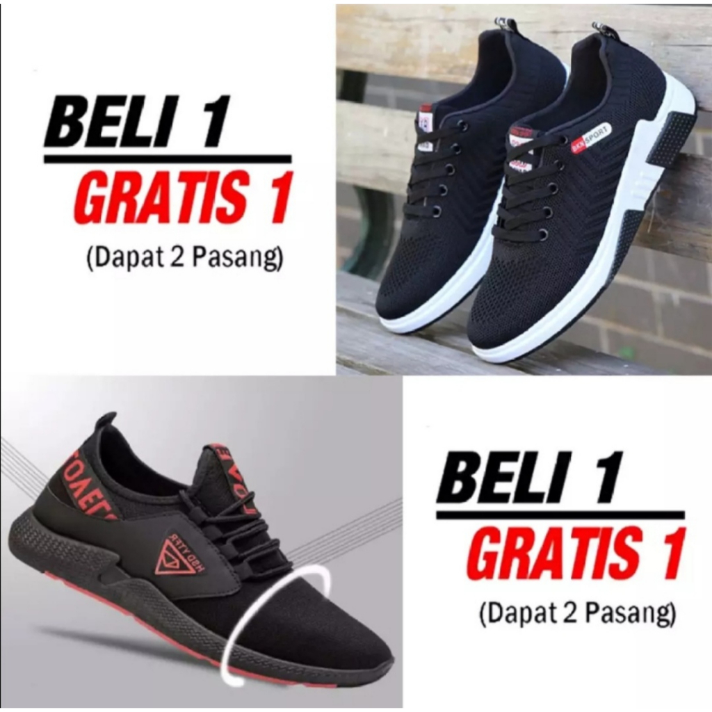 Buy 1 get 1 GROSIR sepatu kanvas pria rajut sepatu pria sepatu tanpa tali hitam Sepatu Pria Sport me