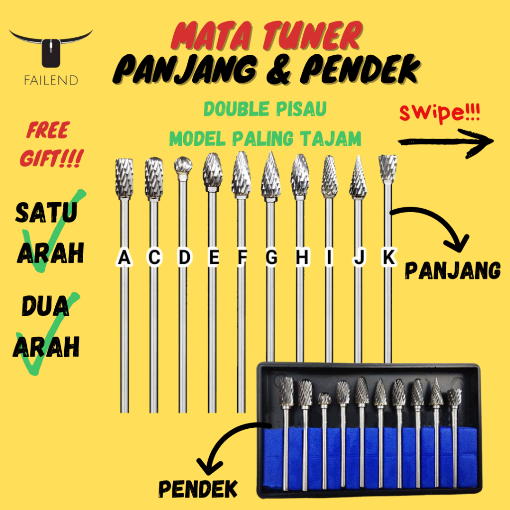 Mata Bor Tuner Panjang 10cm Tunner Pendek Cuner Cunner Porting 3mm X 6mm Mata Gerinda