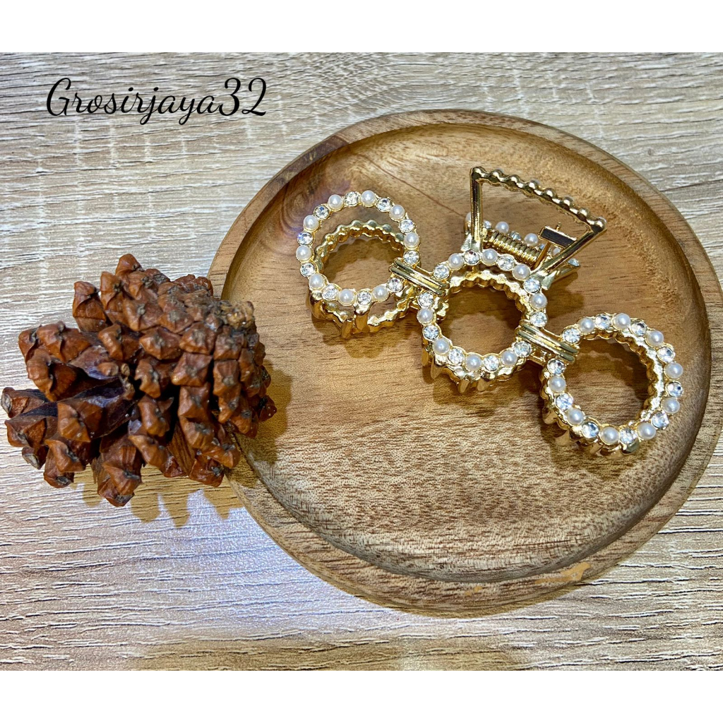(GROSIRJAYA32) Jedai 5cm korea Mutiara Elegan Jepit Rambut Alloy Korea Mutiara Permata Jepit Salon Logam Warna Emas