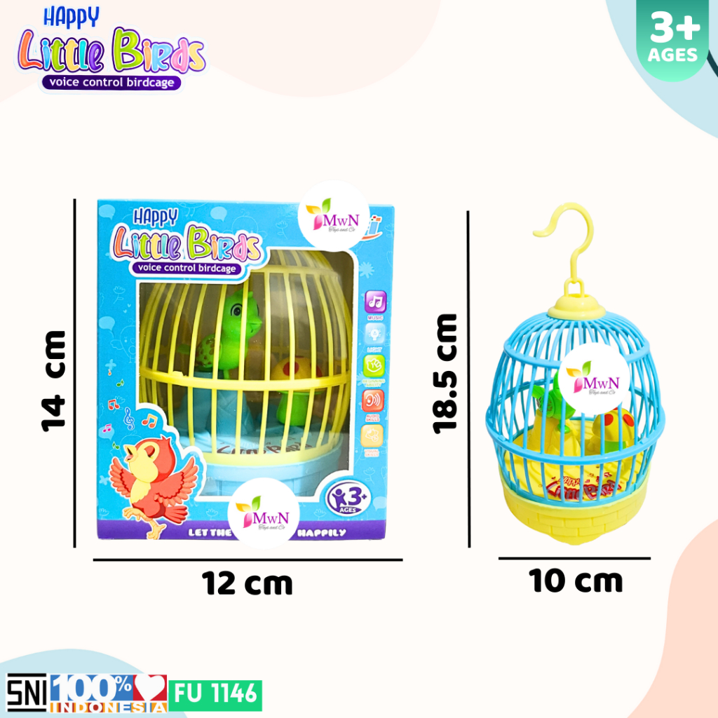 MWN Mainan Happy Bird Burung Voice Control Birdcage No.FU1146