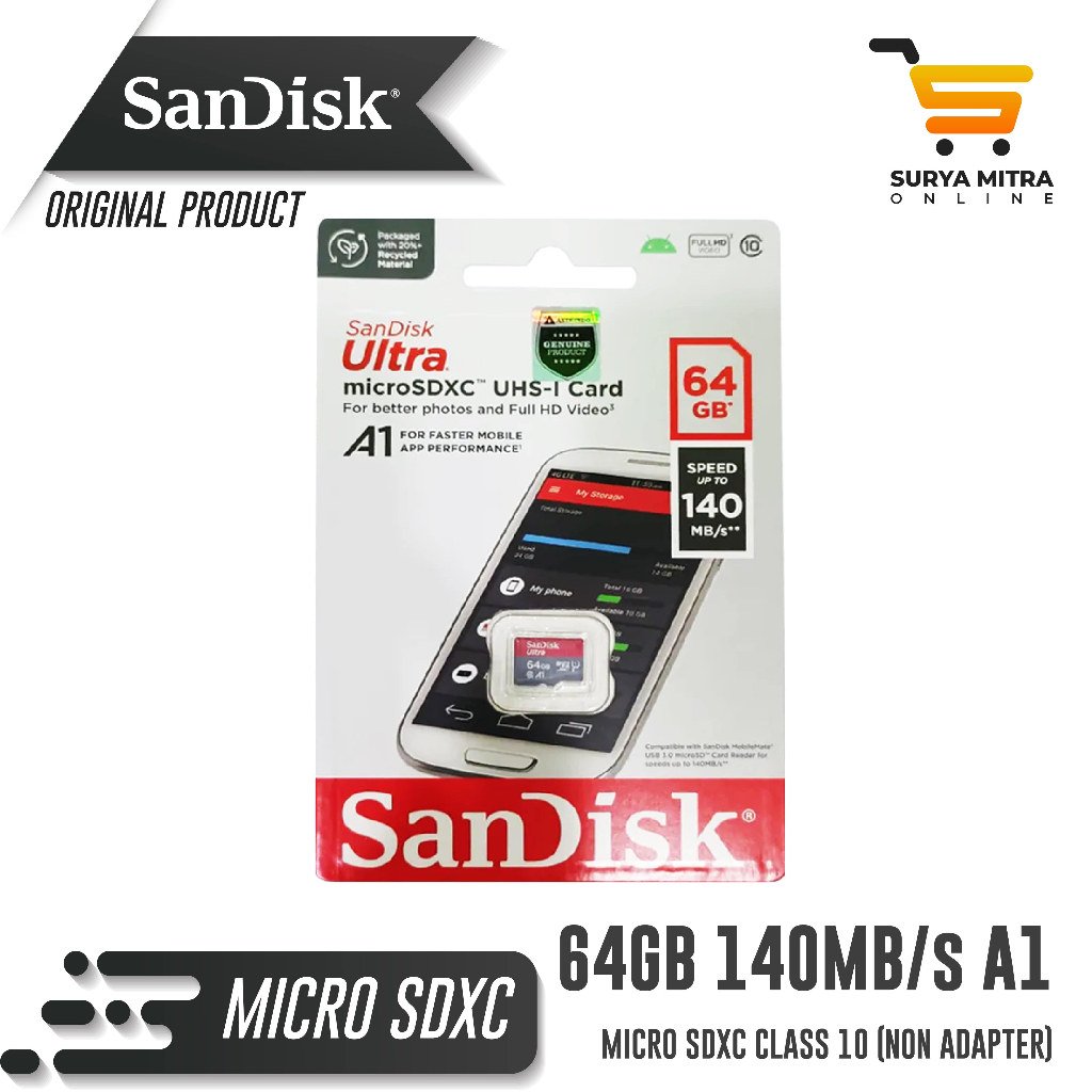 MicroSD SanDisk Ultra 64GB 140MB/s MicroSDXC A1 UHS-I