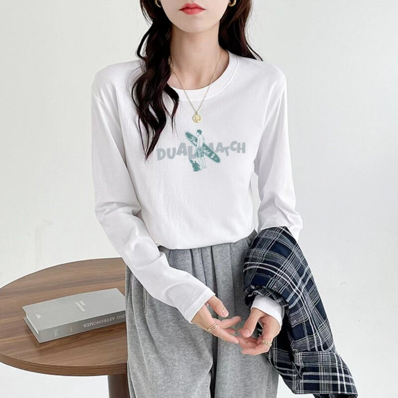 Kaos Print Wanita Lengan Panjang Korean Style Casual Atasan