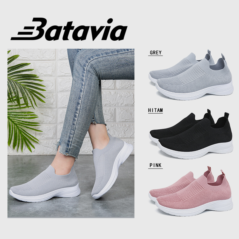 Batavia terbaru impor Sepatu rajut wanita Sepatu Wanita Dewasa Fashion Sepatu wanita olahraga premium perempuan rajut sepatu renda wanita sepatu lari anak perempuan Baru Shoes Sport Original Pink Hitam Abu sekolah korea Onlinemall N11