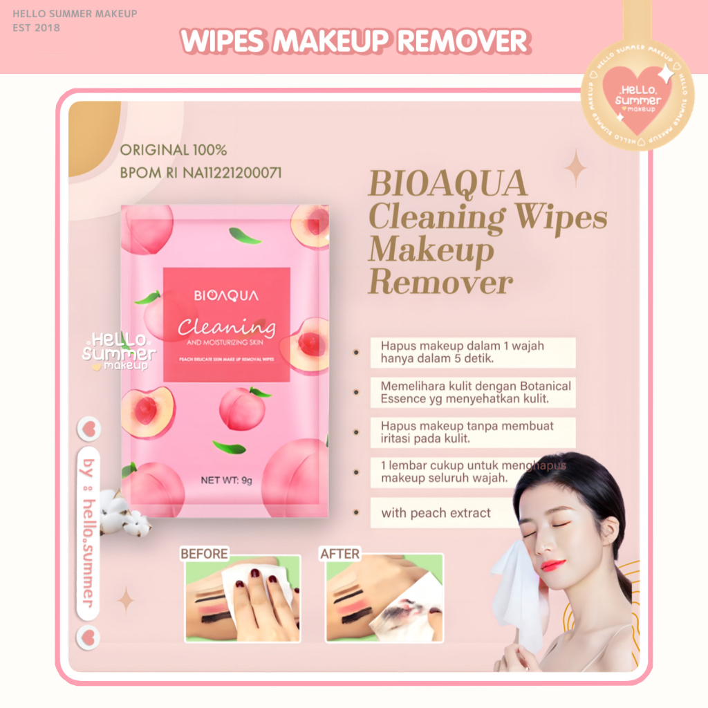 BIOAQUA Peach Delicate Skin Makeup Removal Wipes Tissue Pembersih Make Up 9gr 1pc