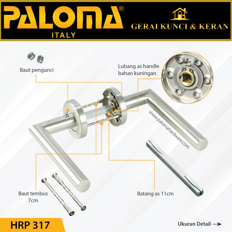 Handle Pintu Roses PALOMA HRP 317 LHT TOMER STAINLESS STEEL