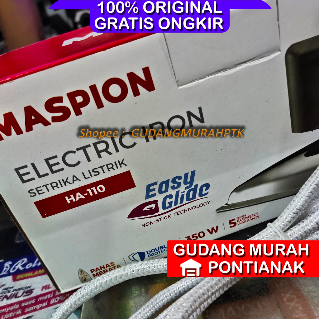 Setrika Maspion HA-110 Classic Anti Lengket iron Otomatis Body Stainless badan putih stenles stenlis