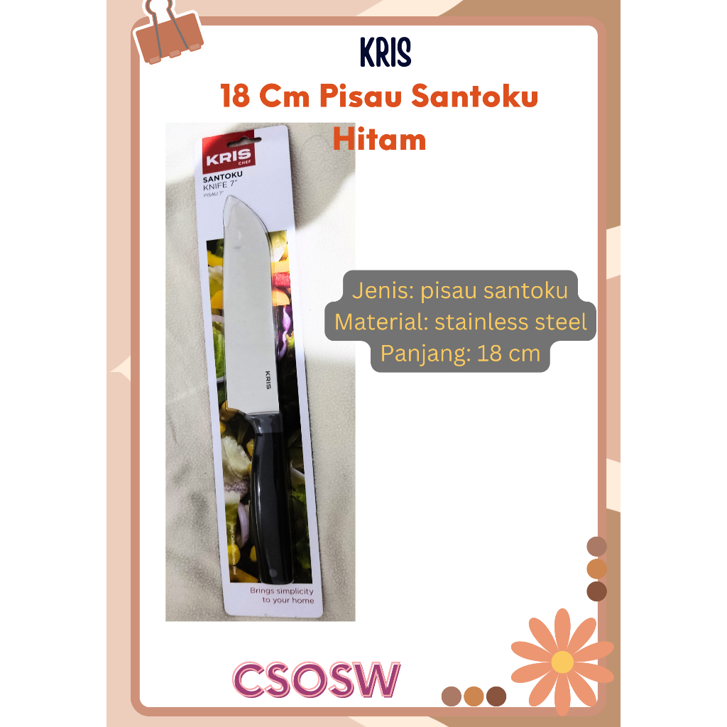 Krischef Pisau Santoku 18Cm Hitam Pisau Dapur Santoku Knife