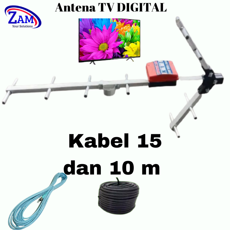 Antena tv digital ZAM87 Pendukung Set top box Stb Luar kabel 10 meter  dan 15 meter driven  tabung k