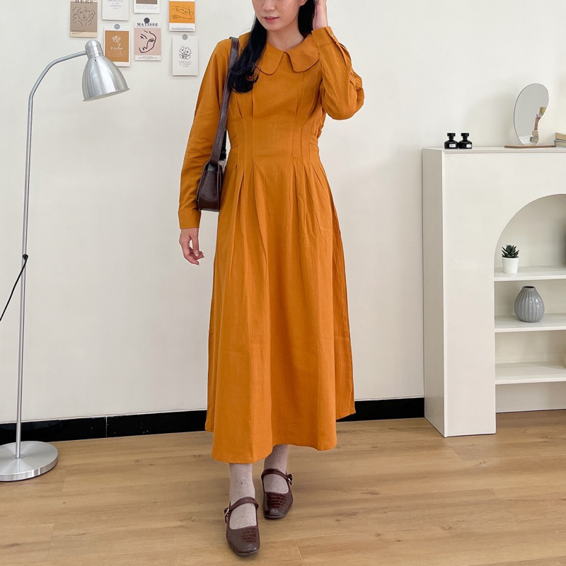 JI-HYUN MIDI DRESS | dress model korea berbahan linen | midi dress bahan linen | baju lebaran