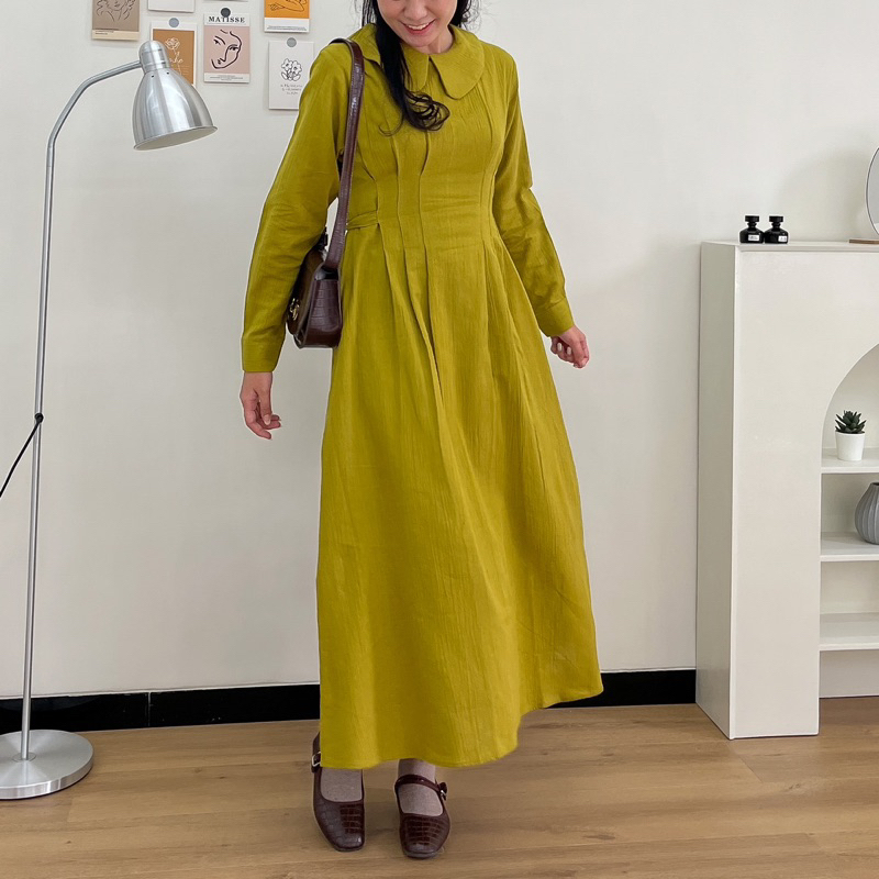 JI-HYUN MIDI DRESS | dress model korea berbahan linen | midi dress bahan linen | baju lebaran