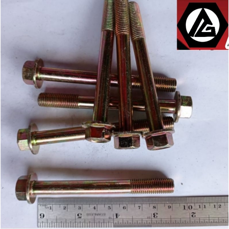 Baut Flange M10x90 Kuning / Flange Bolt M10 x 90 - P1.25 / Baut Topi Kunci 14