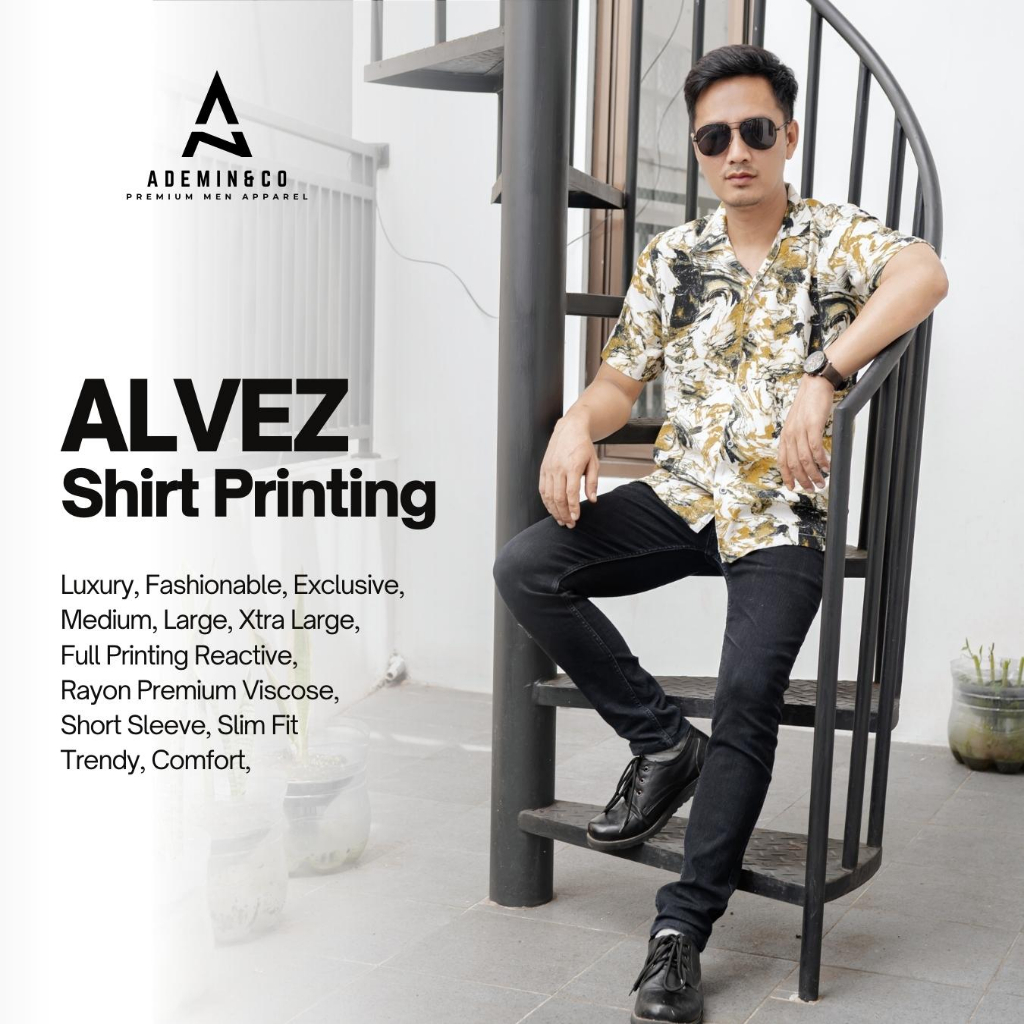 ALVEZ Kemeja Printing Pria Slim Fit Rayon Premium By Ademin Co For Men Part 2