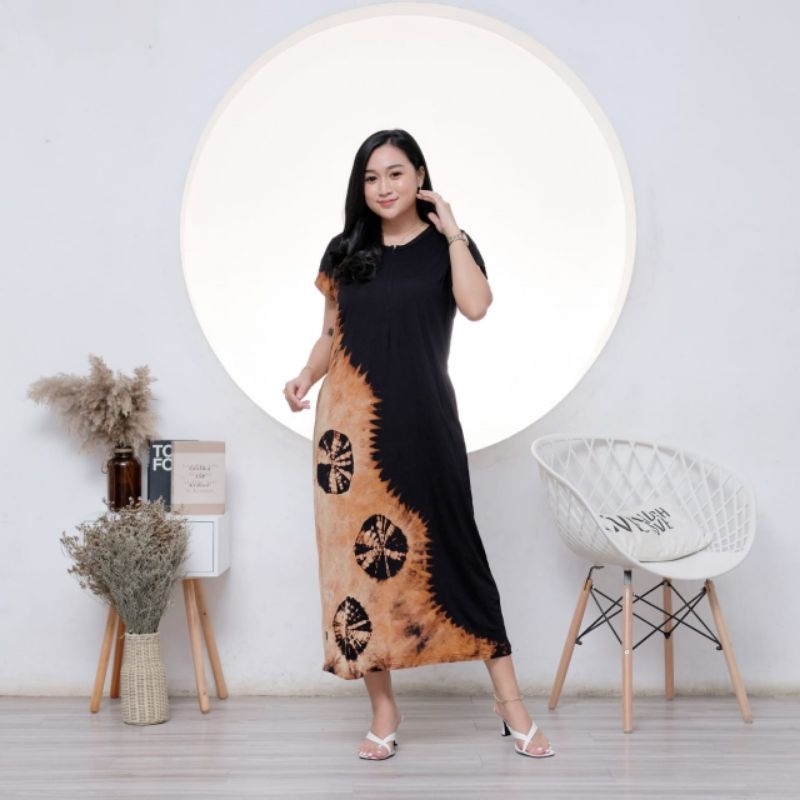 CASUAL DRESS PANJANG KEKINIAN COTTON BLACK MONOCHROME  BODYCON MAXI