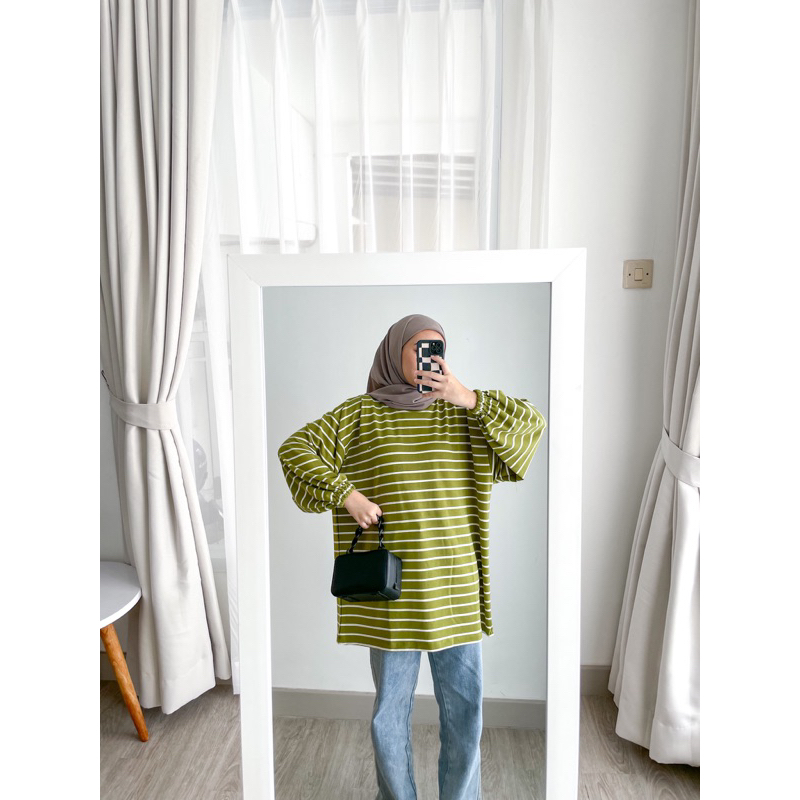 Bymeldev Oversize Stripes Top Kaos Salur Nonbusui Busui