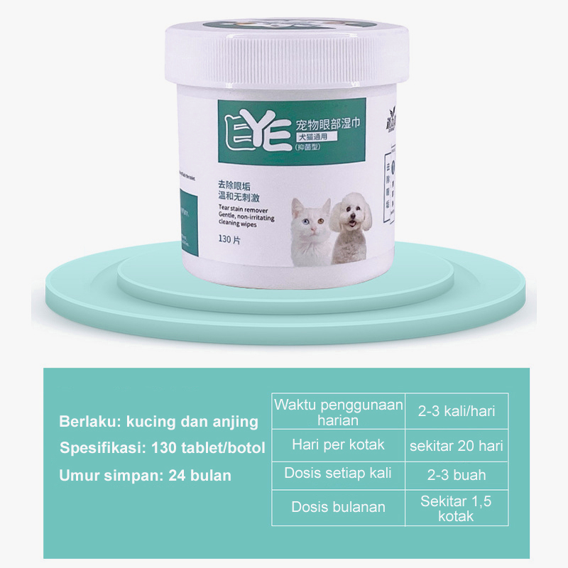 Tisu Basah Kucing Mata Dan Telinga Hewan Perawatan Tisu Mata Anjing Non Alkohol Pembersihan Mata Kotoran Mata Lendir Mata 130Pcs