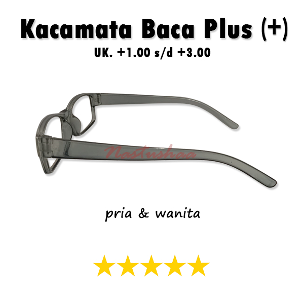 Kacamata Baca Lensa Plus Uk. +1.00 s/d + 3.00 Kaca Mata Pria Wanita Rabun Dekat Bingkai Abu-Abu Reading Glasses Free Tempat Kacamata Mika dan Lap