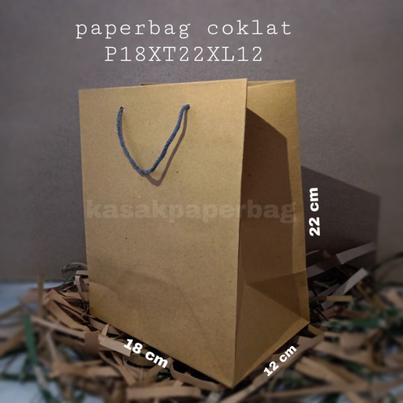 

12pcs paper bag coklat polos / kantong souvenir/ hampers/tas belanja 18x22x12 cm
