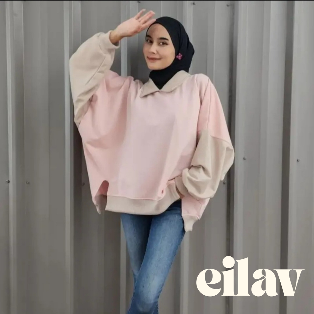 EILAV - SWEATER COMBIE KERAH XXXL Switer Crewneck Fleece Premium Wanita Ukuran Jumbo