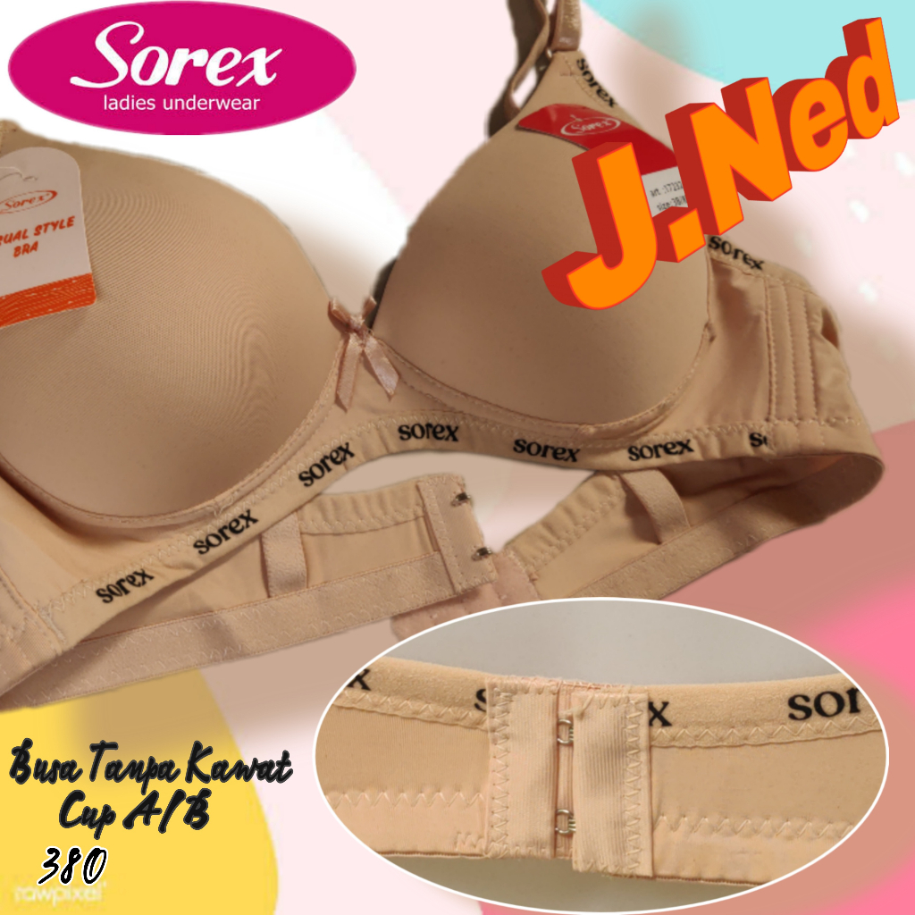 J380 Bra Wanita Sorex Busa Tanpa Kawat Cup A Size 34a - 40a Dua Pengait